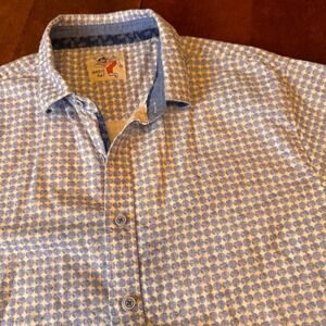 Marti Kat Shirt Mens XL Blue Geometric Print SS Button Down Cotton Casual